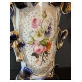 MB - Vintage Porcelain Vases - Floral Bouquet with Gold Trim (Lot of 2)