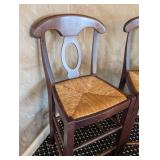 MB - Pair of Counter Height Stools - Dark Wood, Woven Rush Seats, 18 in W x 15 in D