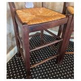MB - Pair of Counter Height Stools - Dark Wood, Woven Rush Seats, 18 in W x 15 in D