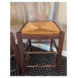 MB - Pair of Counter Height Stools - Dark Wood, Woven Rush Seats, 18 in W x 15 in D