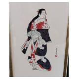 MB - Ukiyo-e Geisha Prints (Pair) - 8x11 In Gold Tone Bamboo Frames