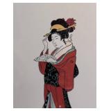 MB - Ukiyo-e Geisha Prints (Pair) - 8x11 In Gold Tone Bamboo Frames