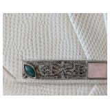 MB - Judith Leiber Ivory Lizard-Embossed Clutch with Pink Stone Bar and Green Accents
