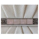 MB - Judith Leiber Ivory Lizard-Embossed Clutch with Pink Stone Bar and Green Accents