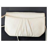 MB - Judith Leiber Ivory Lizard-Embossed Clutch with Pink Stone Bar and Green Accents