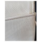 MB - Judith Leiber Ivory Lizard-Embossed Clutch with Pink Stone Bar and Green Accents