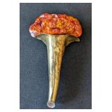 MB - Fabrice Paris Brooch - Coral-Red Bloom on Gold-Tone Stem