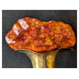 MB - Fabrice Paris Brooch - Coral-Red Bloom on Gold-Tone Stem