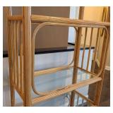 LR - Vintage Rattan Bookshelf Tall Display Shelf, Glass Shelves