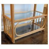 LR - Vintage Rattan Bookshelf Tall Display Shelf, Glass Shelves
