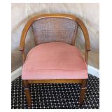 MB - Vintage Curved-Back Armchair, Pink Upholstery, Caned Back