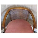 MB - Vintage Curved-Back Armchair, Pink Upholstery, Caned Back