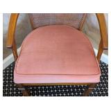 MB - Vintage Curved-Back Armchair, Pink Upholstery, Caned Back