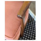 MB - Vintage Curved-Back Armchair, Pink Upholstery, Caned Back