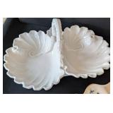 MB - Five Vintage Divided Dishes (Lot of 5) - 12" Shell-Shaped Porcelain Plates