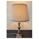 MB - Antique-Style Table Lamp, 28in H, Beige Shade, Ornate Bronze Base
