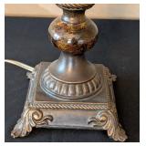 MB - Antique-Style Table Lamp, 28in H, Beige Shade, Ornate Bronze Base