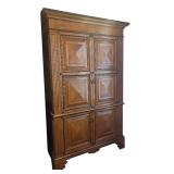 LR - Large Oak Cabinet - Diamond Panel Doors and Fluted Sides