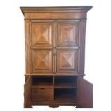 LR - Large Oak Cabinet - Diamond Panel Doors and Fluted Sides