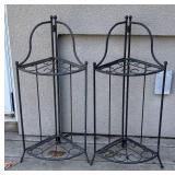 BY - Pair of Metal Outdoor Garden Shelves - Black Iron with Scrollwork