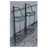 BY - Pair of Metal Outdoor Garden Shelves - Black Iron with Scrollwork