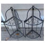 BY - Pair of Metal Outdoor Garden Shelves - Black Iron with Scrollwork