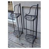 BY - Pair of Metal Outdoor Garden Shelves - Black Iron with Scrollwork