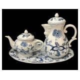 DR - Vintage Blue Danube Teapot & Coffee Pot Set with Platter