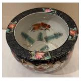 DR - Asian Floral Ceramic Planter Pot -  Black w/ Gold Accents