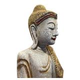 DR - Vintage Buddha Statue with Ornate Gilded Robe & Crackled Finish