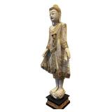DR - Vintage Buddha Statue with Ornate Gilded Robe & Crackled Finish