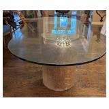 DR - Oval Glass Top Dining Table with Marble-Look Pedestal Bases