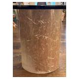 DR - Oval Glass Top Dining Table with Marble-Look Pedestal Bases