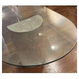 DR - Oval Glass Top Dining Table with Marble-Look Pedestal Bases