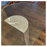 DR - Oval Glass Top Dining Table with Marble-Look Pedestal Bases