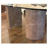 DR - Oval Glass Top Dining Table with Marble-Look Pedestal Bases