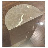 DR - Oval Glass Top Dining Table with Marble-Look Pedestal Bases