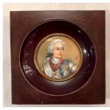 DR - Antique French Miniature Portrait Print in Square Wooden Frame