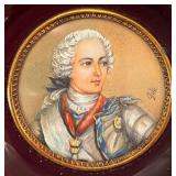 DR - Antique French Miniature Portrait Print in Square Wooden Frame