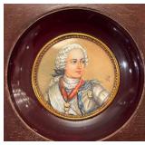 DR - Antique French Miniature Portrait Print in Square Wooden Frame