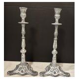 DR - Shabby Chic Candle Holders Pair - Distressed Ornate Bases