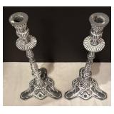 DR - Shabby Chic Candle Holders Pair - Distressed Ornate Bases