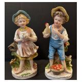 C6 - Homco Vintage Figurines Pair - Girl with Birdhouse & Boy with Chicken