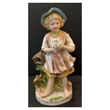 C6 - Homco Vintage Figurines Pair - Girl with Birdhouse & Boy with Chicken