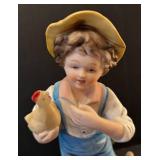 C6 - Homco Vintage Figurines Pair - Girl with Birdhouse & Boy with Chicken