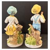 C6 - Homco Vintage Figurines Pair - Girl with Birdhouse & Boy with Chicken