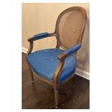 DR - Vintage Armchair with Caned Back and Blue Upholstery