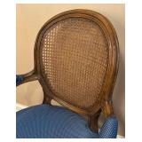 DR - Vintage Armchair with Caned Back and Blue Upholstery