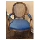 DR - Vintage Armchair with Caned Back and Blue Upholstery
