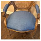 DR - Vintage Armchair with Caned Back and Blue Upholstery
